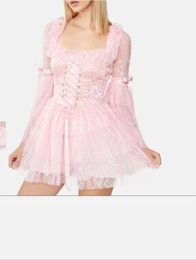 Dolls Kill Pink They’ll Eat Cake Marie Antoinette Corset Fairy Dress Lace M